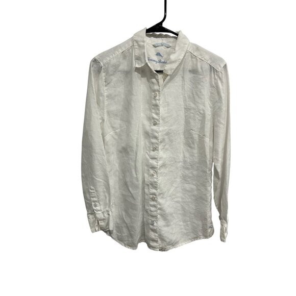 Tommy Bahama Linen Button Front Shirt White Sz Medium Long Sleeve Career Work - Picture 1 of 11